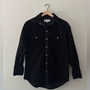 Denim Forum Size 1 Black Corduroy Pearl Snap Shacket Thick Overshirt Button Up